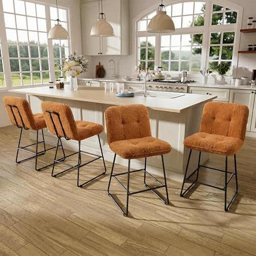 Image of Ollega 26 inch Counter Height Bar Stools with Back, Set of 4, Brown Velvet