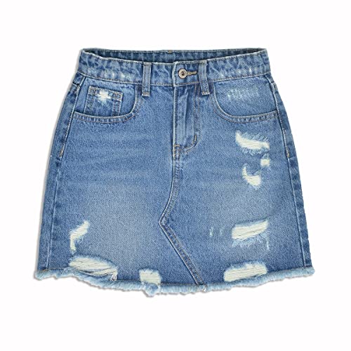 Verdusa Girl's Ripped Distressed Raw Trim High Waist Short Denim Skirt Medium Blue 140 #TOP6