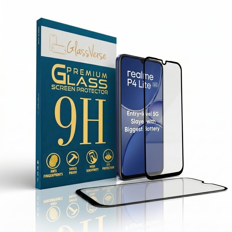Image of GlassVerse Toughened Oleophobic Tempered Glass For Realme P4 Lite 5G (PACK OF 1) with Free Installation Kit. Full screen Coverage - 6.8 inch
