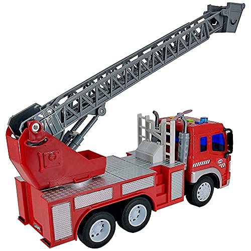 Caminhão de Bombeiros Com luz e Som Escada Sobe Gira 1:16 Brinquedo Infantil Shiny Toys 000435