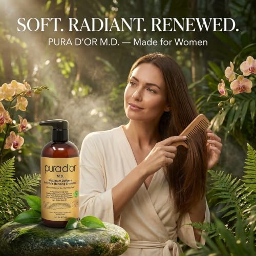 Image of PURA D'OR MD Anti-Hair Thinning Maximum Defense Shampoo - 0.5% Coal Tar, Biotin, Proprietary Herbal Blend For Dry & Itchy Scalp, No Sulfates - For Men & Women, Strong Coal Tar Scent 16 Oz