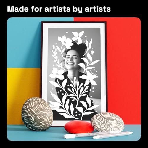 Image of ARTISTRO 5 White Acrylic Paint Markers for Rock, Fabric, Wood, Glass, Eggs - Dual-Tip Paint Pens for Coloring Books for Adults, Teens, Kids - Art & Craft Supplies - Gift Idea - Easter Basket Stuffers