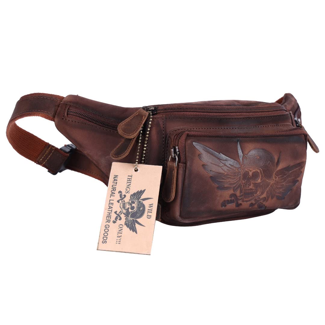 Büffelleder Bauchtasche Herren, Damen Echt Leder Hüfttasche Tracking Design Logo