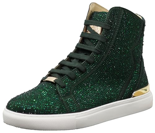Image of Enzo Romeo Men's Fashion High Top Crystal Shimmer Rhinestone Blink Flat Sneakers Shoes