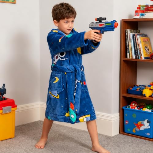 Image of Kids Bathrobe Hooded Plush Fleece Robe for Girls Boys