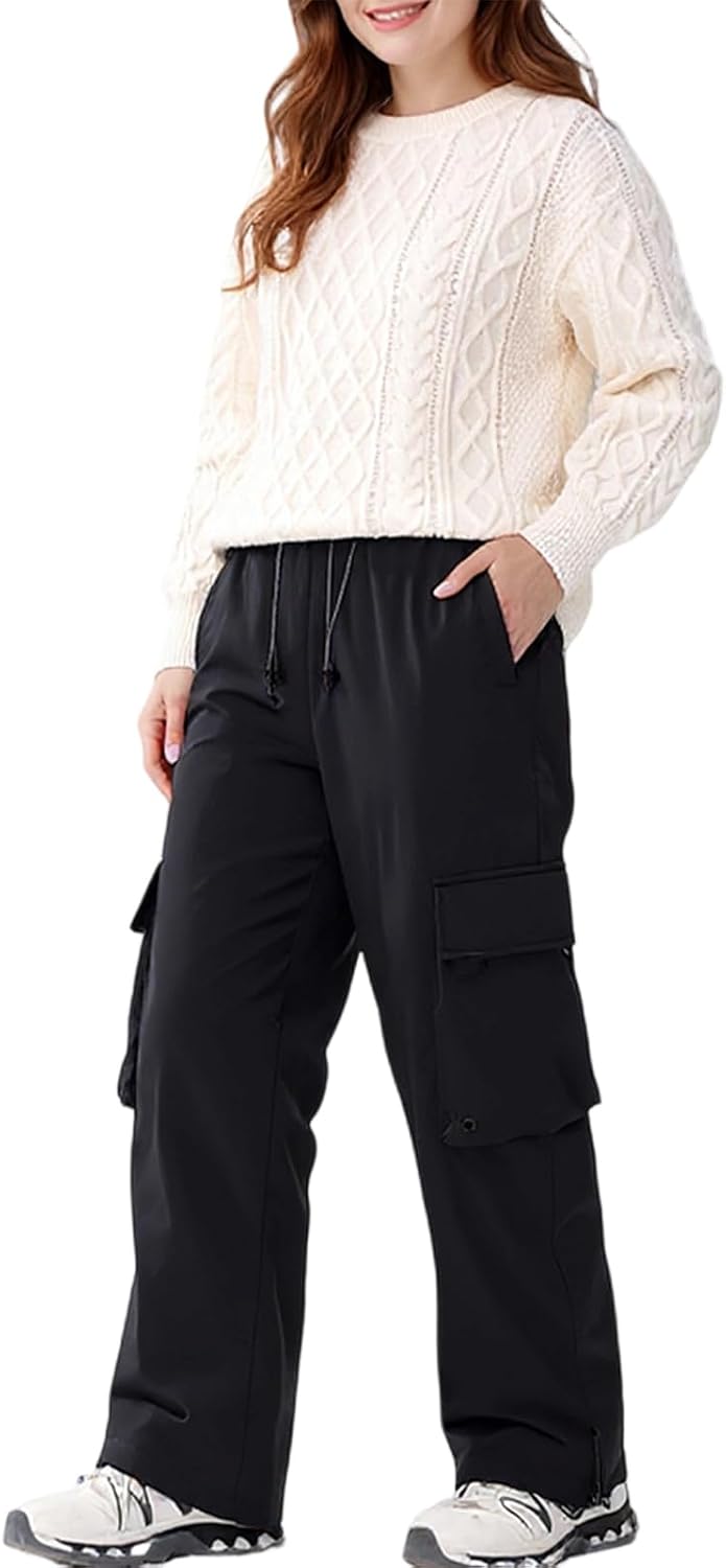 Snow Pants Womens Waterproof Down Insulated Ski Pants Thermal Softshell Fleece Baggy Snowboard Pant with Pockets