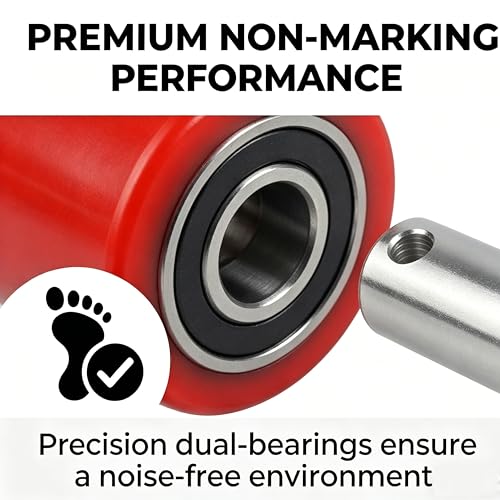 Image of Heavy Duty Pallet Jack Load Wheels Kit, Red 3x3.75 In, 10 Pcs | Polyurethane PU Tread, Pre-Installed Bearings with 20mm ID, Includes Axles and Pins, Truck Jack Repair Parts