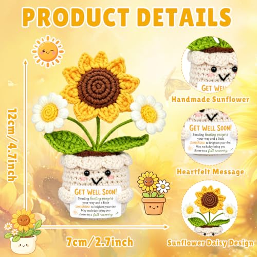 Get Well Gifts for Women After Surgery, Handmade Positive Sunflower Crochet - Image 4