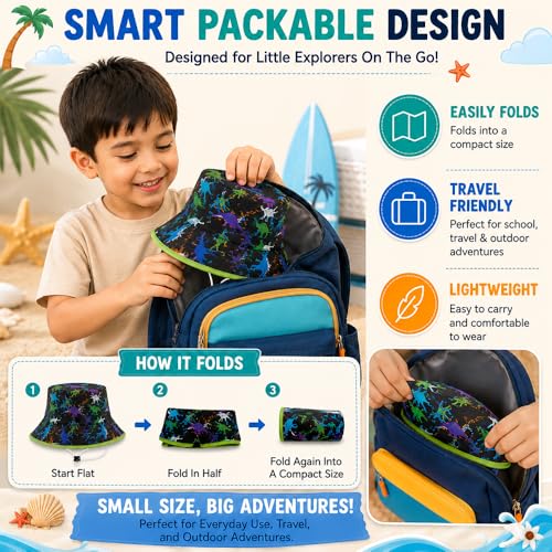 Image of VRITRAZ Unisex Kids Printed Bucket Hat | UV Protection Sun Hat with Adjustable Chin Strap & Summer Beach Travel Outdoor Cap for Toddlers & Children (4-12 Years)