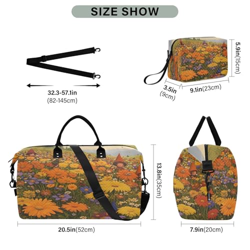 Weekender Bags Travel Duffel Gym Bag Flower Sea Carry on Overnight Tote Bag with Toiletry Bag for Airplane Travel Trip Gym Yoga3