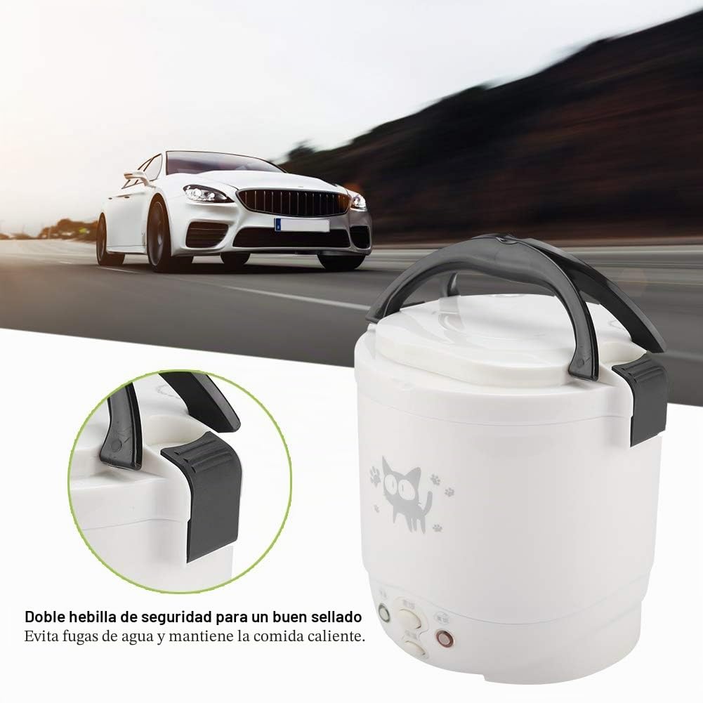 Wakects Olla arrocera para Coche, pequeña Olla arrocera de Viaje 12v para Coche, función Calentar y Mantener Caliente, se Puede Utilizar como Fiambrera eléctrica (Blanco)