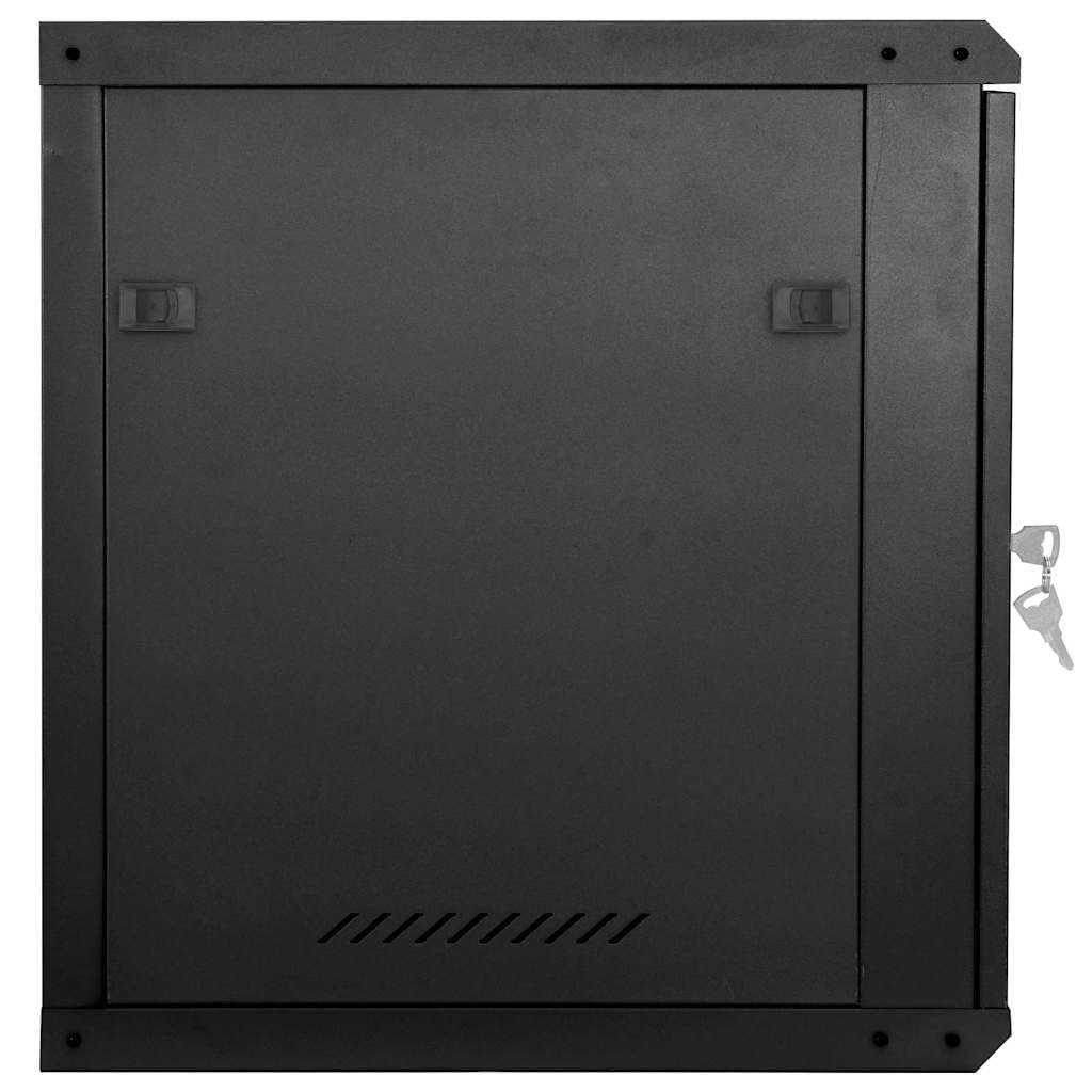 Armadietto di rete, 60 x 45 x 65 cm, nero, alloggiamento da parete, server, armadietto dati, in acciaio, con porta in vetro per componenti di rete
