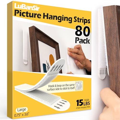 LuBanSir Heavy Duty Picture Hangers, 15 lb No-Nail Picture Hanging Strips for Large Frames, 40 Pairs