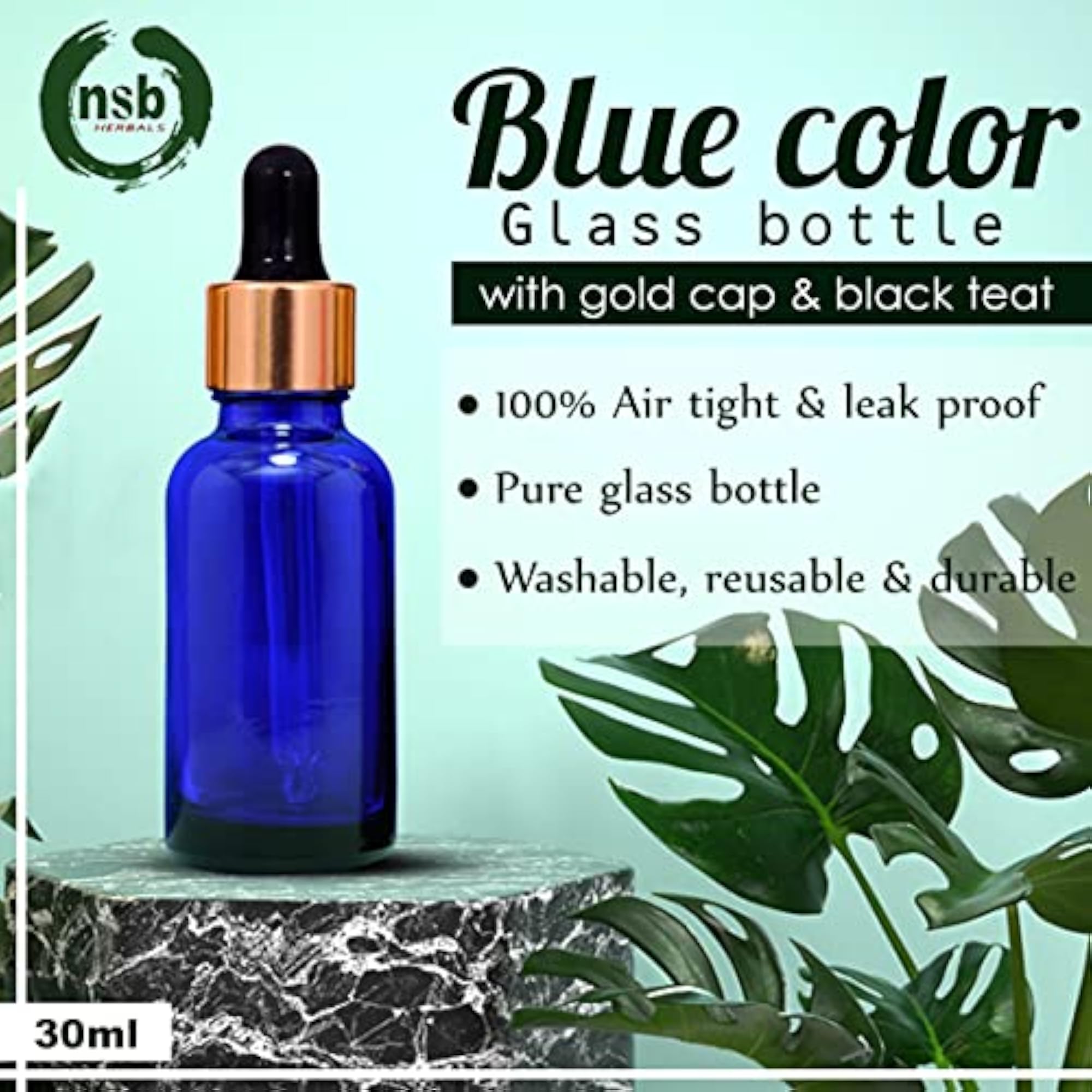 30 Ml Blue Round Empty Glass Bottle Set
