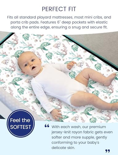 totaha premium soft pack n play sheets super stretchy jersey knit mini crib sheets fitted silky comfort pack and play mattress sheets 2 pack sea animal