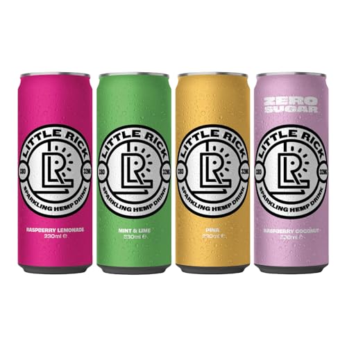 Little Rick - Full Spectrum CBD Drink Mix Pack 32mg - 330ml, Pack of 12 (3 of Each Flavour) - Mint & Lime, Piña, Raspberry Lemonade & Raspberry Coconut - Alcohol Free Drink, Variety Case