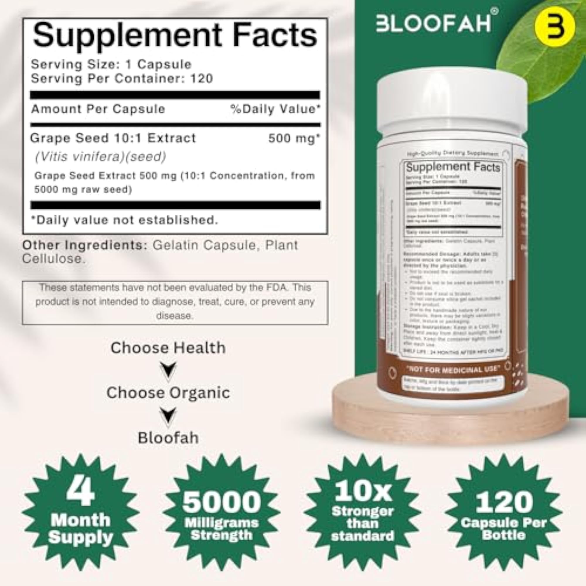 Pure Bloofah Grape Seed Capsules, 120 Count