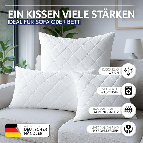 Gentle North Kopfkissen (40x40 cm groß) - 4er Set Kissen für Bett und als Dekokissen - Mit Reißverschluss für Füllung - Sofakissen - Zierkissen für Couch und Sofa - Ökotex - Waschbar bis 60° - Weiß