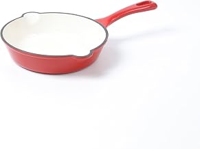 HAWOK 8 inch Enameled Cast Iron Skillet Round Fry Pan Red