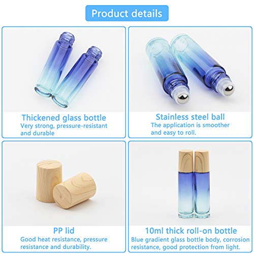 8 Pcs Glass Roller Bottles, 10 ml (1/3 oz) Blue Gradient Roll-on Vials for Essential Oils, Perfume, Lip Balms4