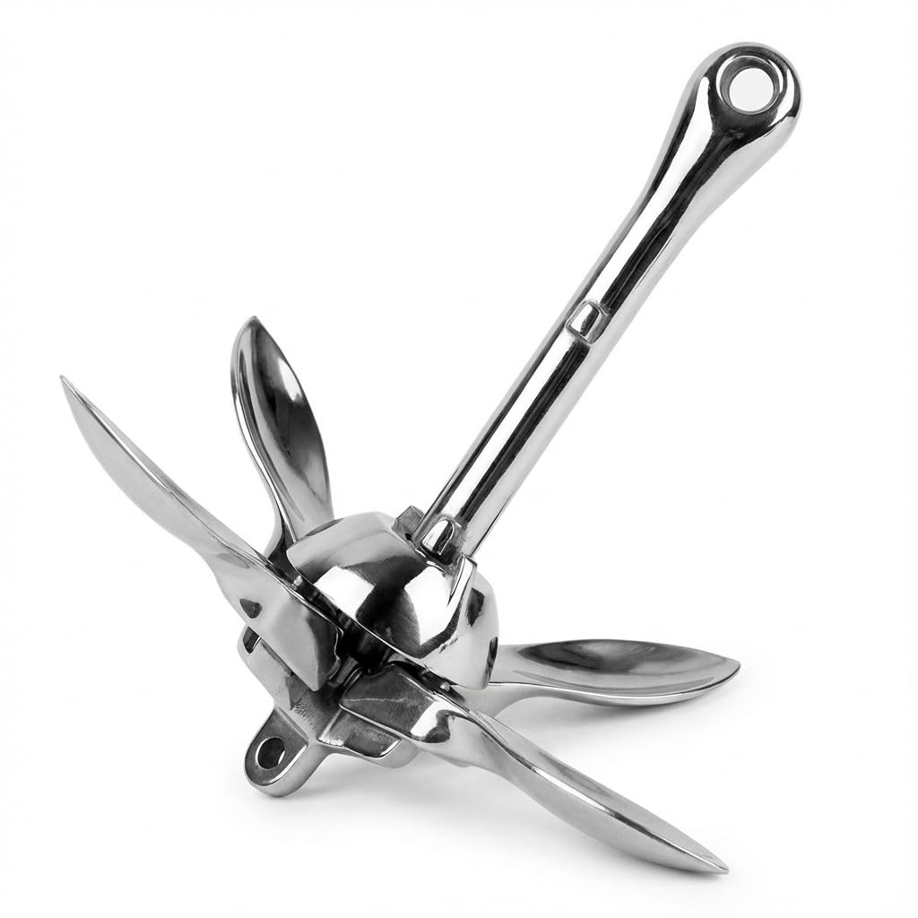 Ancla Grapnel Plegable - Ancla para Barco de Acero Inoxidable con Pulido Espejo, Anticorrosión para Yates/Veleros/Embarcaciones de Pesca