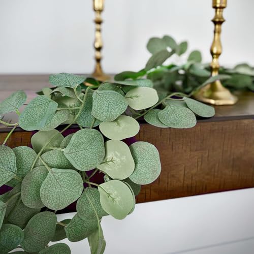 CQURE Eucalyptus Garland, Artificial Greenery Garland Faux Eucalyptus Leaves Table Garland Vines for Wedding Backdrop Fireplace Arch Door Wall Room Decor - Image 8