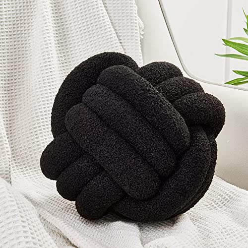 Image of Uvvyui Knot Pillow Ball, Soft Home Decorative Pillows, Round Throw Pillow, Handmade Knotted Plush Pillow, Round Boucle Pillow Cushion (11 Inches Black)