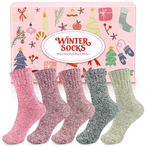 Airabc 5 Paar Thermosocken Damen, Wollsocken, Warme Wintersocken...