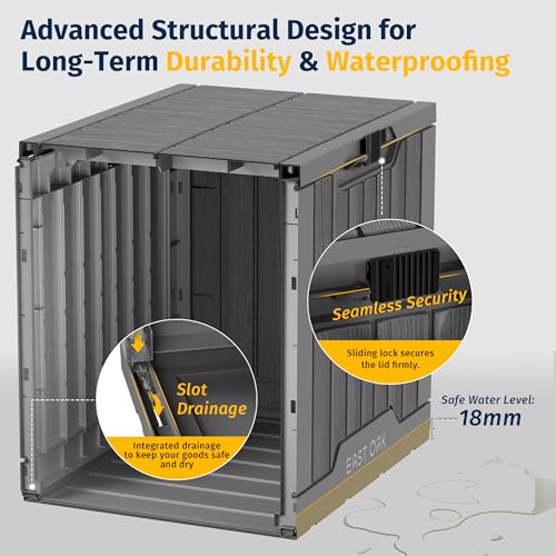 Image of EAST OAK Outdoor Storage Box | 31 Gallon Deck Box Indoor and Outdoor Use | Waterproof Resin Storage Bin with Latch for Patio Cushions, Gardening Tools | UV Resistant | Deep Grey