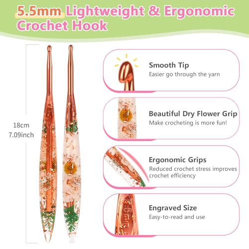 Image of Katech 5.5mm Crochet Hook for Arthritic Hands, Long Aluminum Inline Hooks