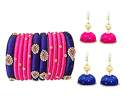 Shine Silk Bangles and Earrings Set (Size-2/8)