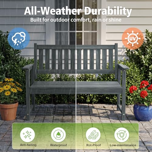 Image of All Weather Poly Lumber Outdoor Garden Bench, 2-Person, Dark Gray