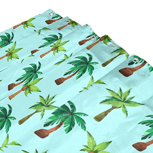Waterproof Shower Curtain for Bathroom Watercolor Palm Tree Polyester Fabric Bath Stall Curtain with Free Hooks 66x72'' - Image 4