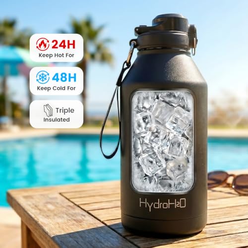 Image of 64 oz Insulated Water Bottle with 2‑in‑1 Pop‑Up Straw & Spout Lid