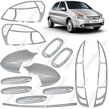 Vaahan Expo Chrome Kit for Tata Indica | Exterior Car Accessories | Stylish Protective Accessories (Set of 13 Pcs.)
