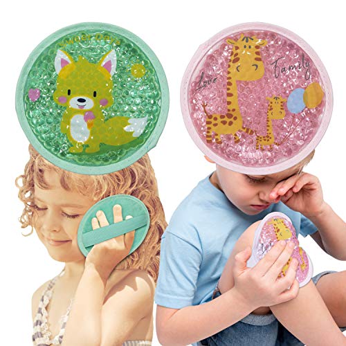Kids Ice Packs for Boo Boos,2 Packs for Hot Cold Compress,Boo Boo Gel Ice Packs for Kids Adults Injuries,Pain Relief,Sore Joints,Fevers,Teething,First Aid,4.8Inch(Deer+Fox)