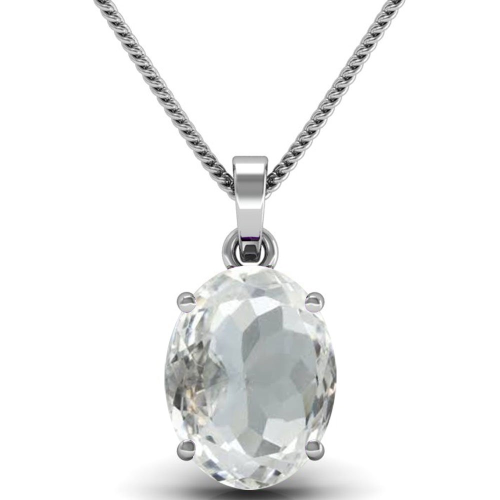 Certified White Sapphire(Pukhraj) 11CTS OR 12.25 RATTI Silver Pendant-image-11