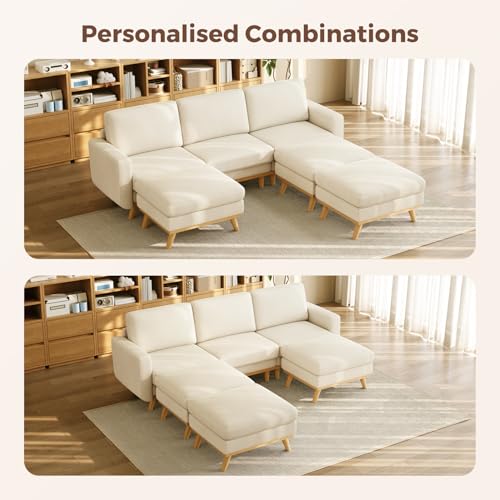 Image of Vesgantti 97 inch Modular Sectional Sofa Beige, Sectional Couch with Movable Ottoman, Comfy Corduroy Couch with Spring Cushion, Modular Sofa with Deep Seat for Living Room, Bedroom and Apartment