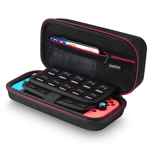 KINGTOP Carry Case for Nintendo Switch Console, Dock, AC Adapter, Joy-Con Controllers & Grip, HDMI Cable and 20 Game Cartridges (Black)