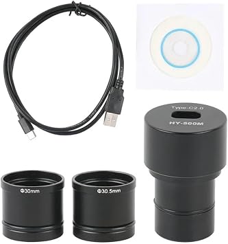 ZTBH Microscope Accessories Kit HD 5MP USB Universal Digital Eyepiece Microscope Camera Electronic Eyepiece Mounting Size 23.2MM + 30MM/30.5MM Adapter Microscope Slides