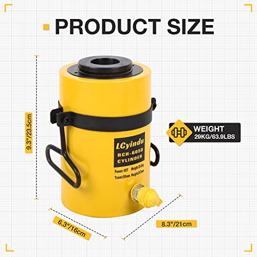 Image of Hydraulic Jack Ram 60T 2 inch Stroke Hollow Single Acting Hydraulic Ram Cylinder Hydraulic Lifting Jack Portable for Machinery, Bridge, RCH-6050