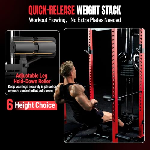 Image of Mikolo F4 2.0 Power Cage with Dual-Track Smooth Pulley System, 1200LBS Power Rack with Leg Hold-Down for Heavy LAT Pulldowns
