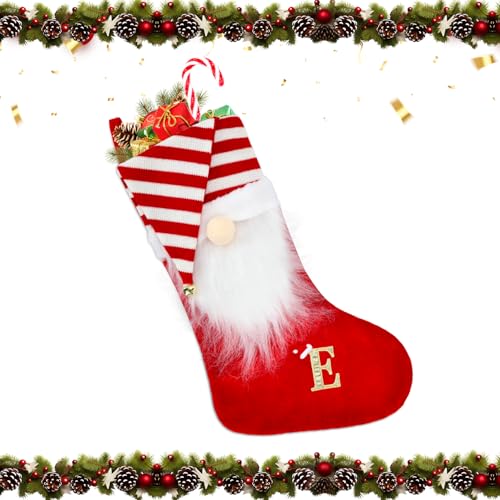 Alederways Christmas Stockings, 22 Red Hat Monogram Knitted Xmas Santa Beard Personalized Embroidered Stockings for Christmas Tree Decor Kids Adults Xmas Gift (Santa E)