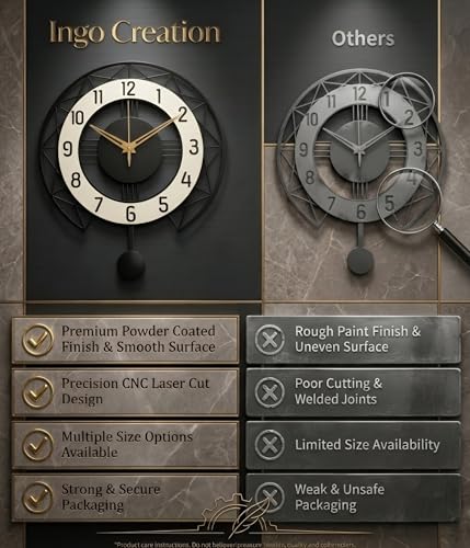 Image of Wall Clock for Living Room Stylish | Sweep and Silent Machine | Metal Wall Watch for Office, Bedroom, Hall | Big Size Morden Wall Decor for Home (18 Inch Matt Black)