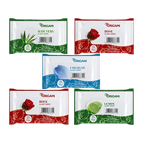 Image of Origami Wipes - 15 x 20 cm - 25 Pulls Per Pack - Pack of 5-125 Wipes - Assorted Fragrances