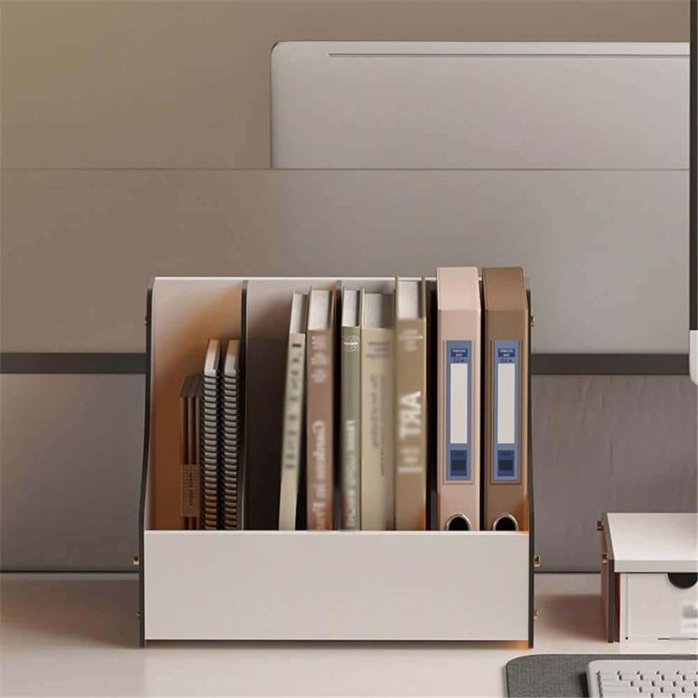 Aktenhalter Zeitschriftenablage aus Acryl, Ablageregal mit 4 Fächern for Papierzeitschriftendokumente Ordner Organizer(Weiß)