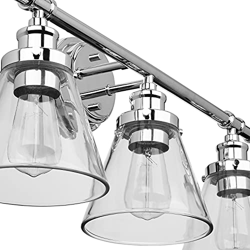 Image of Globe Electric 51445 Parker 3-Light Vanity Light, Chrome, Clear Glass Shades, Bulb Not Included