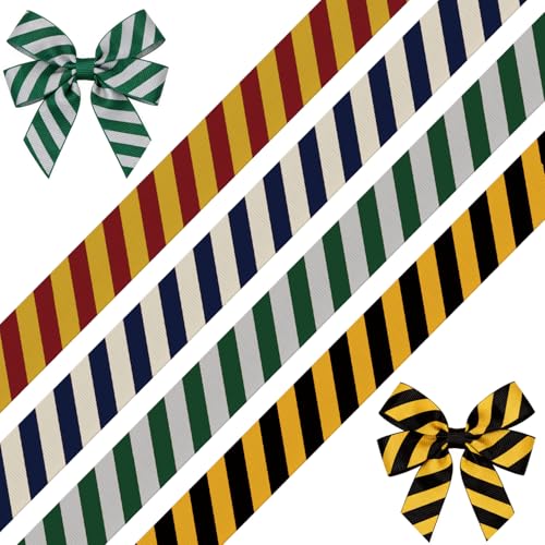 4-Style Magic School Polyester Ribbons - 0.63Inch x 20 Yards Academy Themed Threaded Ribbon | Magical Striped Ribbon for DIY Crafts Party Decor Gift Wrapping Hair Bow Accessory