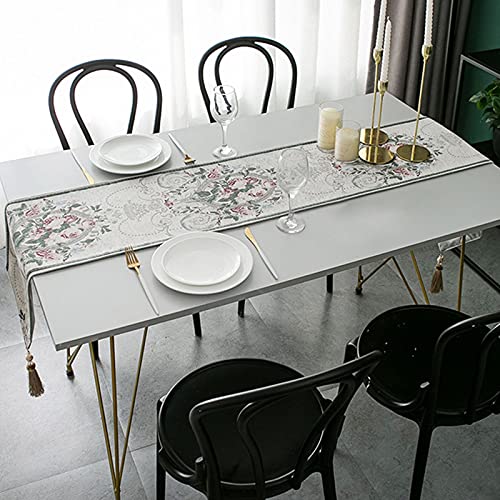 Chemin de table blanc en chenille jacquard KnSam, decoration raffinee pour table et placard - 4