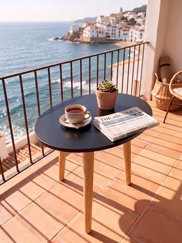 Image of Modern Oval Side Table with 4 Wooden Legs, Minimalist End Table /Coffee Table for Living Room, Bedside Nightstand for Bedroom, Balcony & Small Spaces